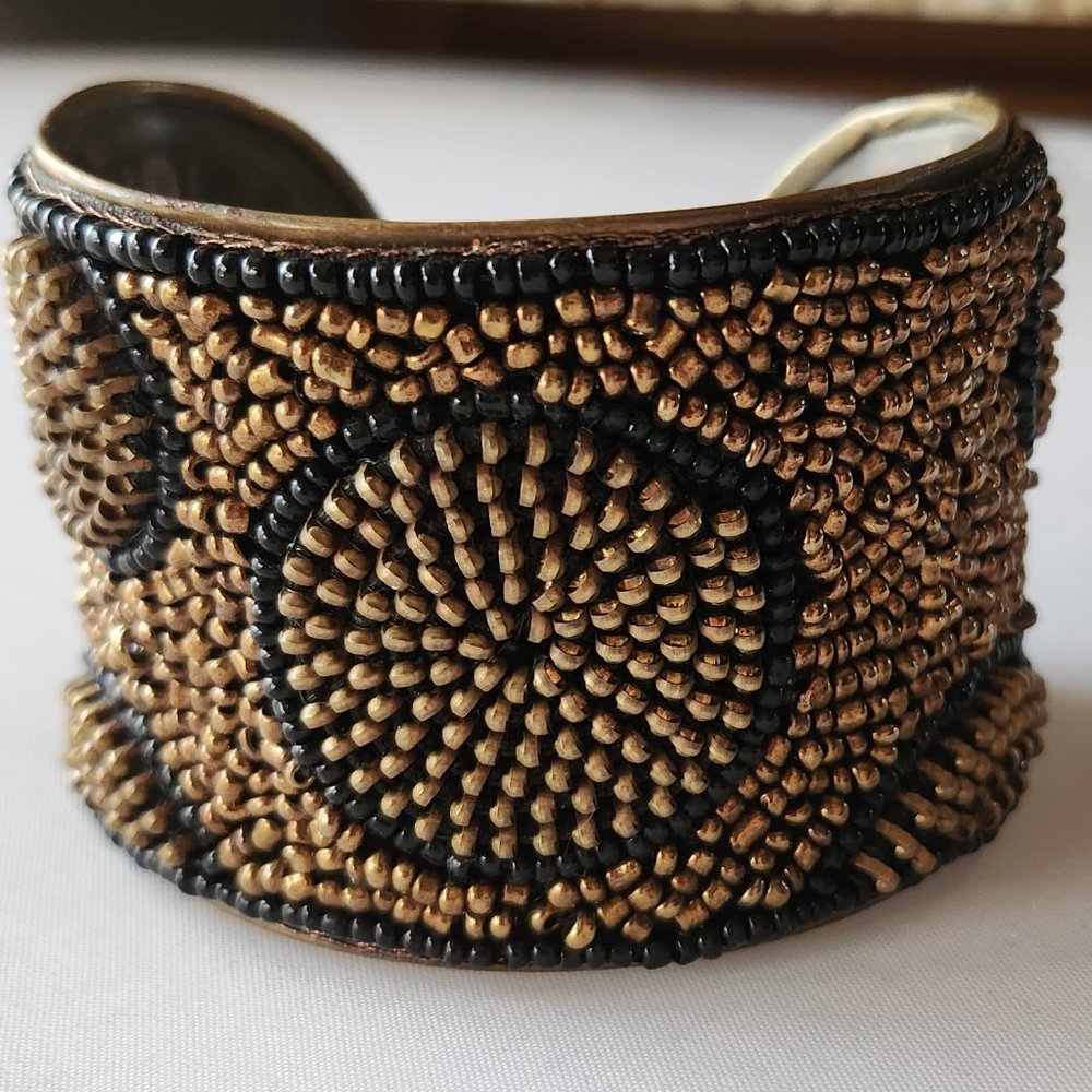 Black/Copper/Tan Zipper Cuff Bracelet